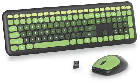 Vumilstek Dark Green Quiet Keyboard and Mouse Wireless, Full Size Silent Keyboard Cute Typewriter American QWERTY 2.4G Cordless Round Keys for Office Home Dorm PC/Laptop/Desktop(Dark Green)