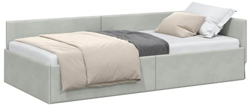 vidaXL Corner Bed Frame Other with Headboard Light grey 90 x 190 cm, Elegant Modern Bedroom Set, Breathable Material, Durable Corner Bed Frame, Ergonomic Design for Daily Rest and Nighttime Comfort