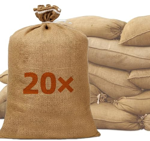 CeyKvo Lot de 20 sacs de sable en toile de jute (30 x 60 cm) vides, parfaits pour la protection contre les inondations, sacs solides