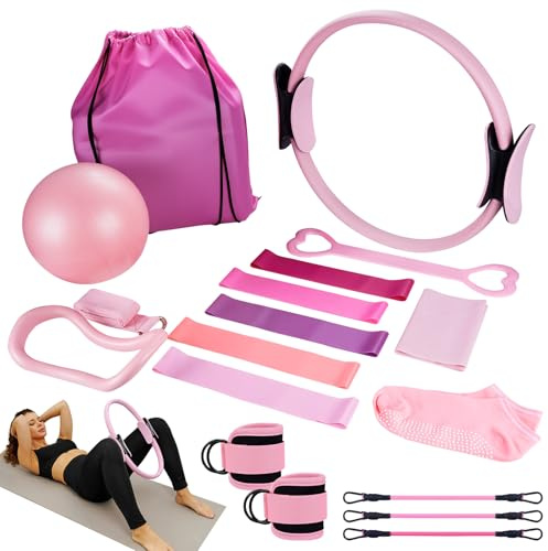 18PCS Pilates Set für Zuhause & Reisen – Komplettset, Ganzkörpertraining | Weiches TPE, Hautfreundlich, Geruchsfrei, Antirutsch, Leicht Kompakt, Tasche, Alle Level, Yoga Stretch Kraft, Drinnen Draußen