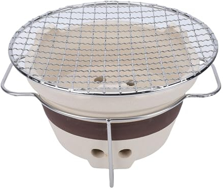 Oreilet Ton-Holzkohleofen, Camping-Grillofen mit Drahtgeflechtgrill, Tragbarer Ton-Holzkohlegrillofen, Tischgrill für Teezubereitung, Picknick, Teekanne, Zuhause Im Freien