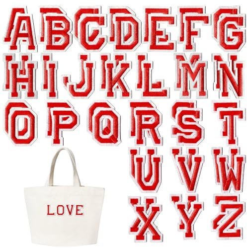 52 Stück Buchstaben zum Aufbügeln, Aufbügel Patches Alphabet A-Z Bügelbuchstaben für Textilien Buchstaben Aufbügeln mit aufgebügeltem Kleber für Jacken, Mäntel, Hemden, Hüte, Taschen, Jeans (Rot)
