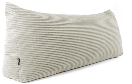 POKAR Rückenkissen | Cord Keilkissen 200x50x20 cm | Lesekissen für Bett und Sofa | Sofakissen für Rückenlehne | Groß Wandkissen Couchkissen mit Seitentaschen | Oeko Tex 100 Zertifiziert | Elfenbein