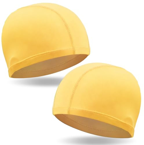 COYUN 2 pcs Gorro de natación Suave, Gorros de Piscina, Cómodo Gorro de natación, Suave Gorros de natación Unisex, Gorro de baño Flexible para Pelo Largo Hombres, Gorro de baño Ligero, Amarillo