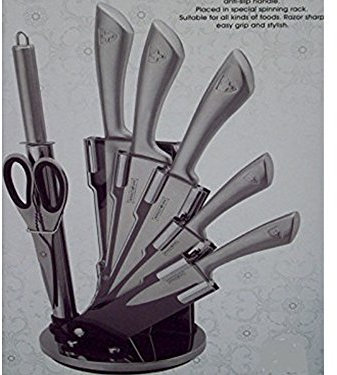Euroricami Viterbo 1013 Royalty Line - Juego de cuchillos con mango antideslizante y soporte, 8 piezas