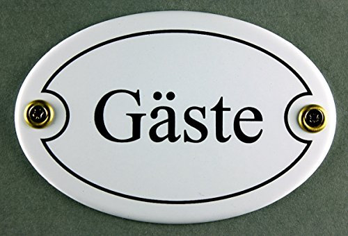 Buddel-Bini Emaille Türschild Gäste weiß oval 7x10 cm Schild Emailleschild Metallschild Blechschild