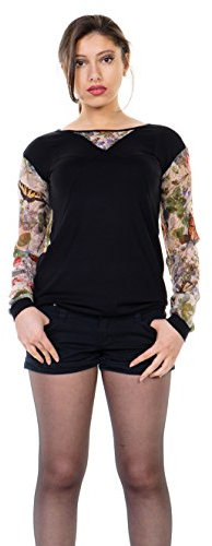3Elfen Damen Bluse Cooles Longsleeve Blusen Zauber lockeres und lässiges Frauen Langarm Shirt schwarz, Damen T-Shirt Langarmshirt, schwarz grün Schmetterling, M
