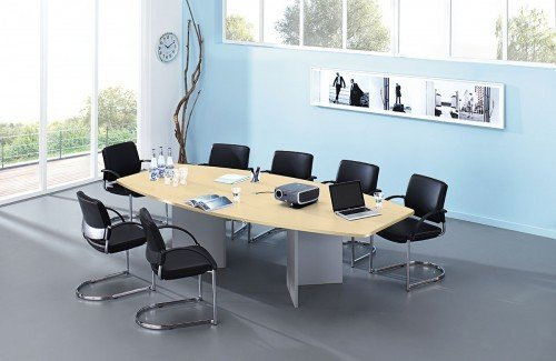 k.A. Besprechungstisch 2800-1300mm Grau Fuß Holzuntergestell silber