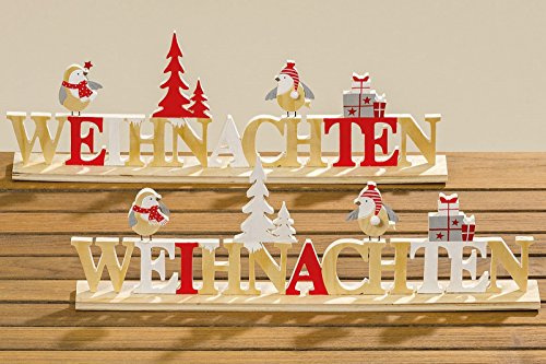 BOLTZE Holz Aufsteller Weihnachten Tischdeko Fensterdeko rot weiß Stückpreis L 27 cm
