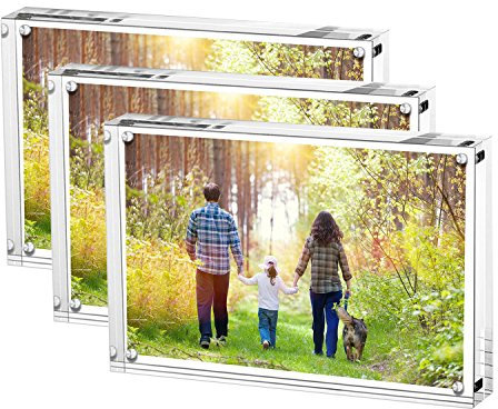 Boxalls Cadres Photo en Acrylique 15 x 20 cm - Lot de 3, Cadres Photo de Bureau sans Cadre avec Magnétique, Double Face Transparent