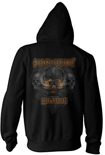 Harley-Davidson Military - Men's Custom Zippered Hoodie with Unique Skull Eyes Back Graphics - Overseas Tour | Smoking Eyes
