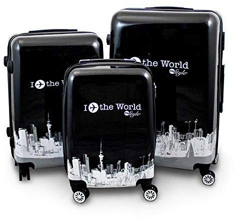 Berwin® Design Koffer Reisekoffer Trolley Hartschalenkoffer Polycarbonat mit 4 Rollen als Set (Fly The World, 3er Set (M/L/XL))