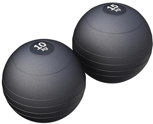 GORILLA SPORTS® Slamball-Set Gummi Schwarz 25 kg – 2 Medizinbälle Schwarz 10 kg + 15 kg