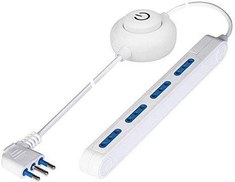 POLY POOL - PP2521 Mehrfachsteckdosenleiste SPAZIOZERO mit Pedal - Mehrfachsteckdosenleiste kleiner Stecker 10A + 4 kleine Buchsen 10A - Steckdosenleiste mit Kabel 2 m