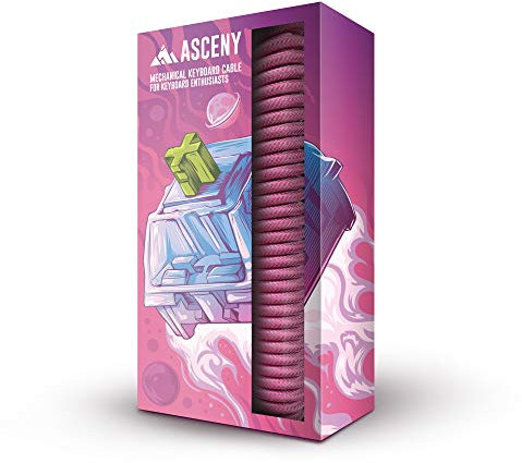 ASCENY Coiled & Double-Sleeve Mechanical Keyboard Cable for Type-C Mechanical Keyboards (Pink)