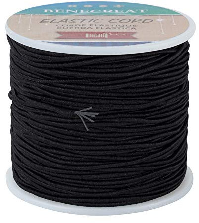 BENECREAT 70m 1.5mm Cordón Negro Elástico Cuerda Elástica Hilo de Nylon de Rebordear Hilo Elástico para Cuentas Pelo y Manualidad
