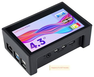Waveshare 4.3inch Capacitive Touch Display for Raspberry Pi with Protection Case 800×480 Resolution IPS Wide Angle MIPI DSI Interface,Compatible with Raspberry Pi 4 ONLY
