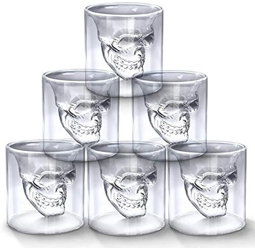 Vaso De Whisky De Calavera con Diseño De Doble Capa para Whisky, Vodka, Cóctel, Diseño De Fiesta De Halloween De Doble Capa (250 Ml / 8 Oz, 6 Piezas),250ml
