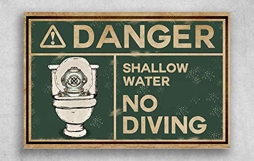 Inga The Toilet Warning Danger Shallow Water No Diving Poster, Vintage-Wanddekoration, Metallschild, Plakat, 20,3 x 30,5 cm