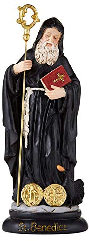 Christian Brands St. Benedikt Statue für Heimdekoration, Regal und Kaminsims, Heilige Figur hält Bibel und Crozier, religiöses Geschenk, 20,3 cm