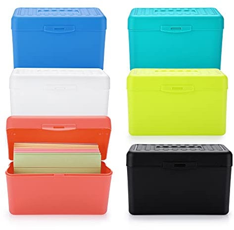 BSTKEY Set of 6 Plastic Index Card Box Storage Box Organizer, Multifunctional Index Card Holder Recipe Card Box Note Card Case for Home Office Business, 6 Colors (3 x 5 inch)