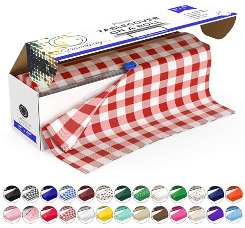 Grandipity Nappe de Pique-Nique jetable en Plastique de qualité supérieure avec boîte Auto-découpante, Housse de Table décorative pour Table à Manger, buffets et Camping Rouge 137 cm x 90 m