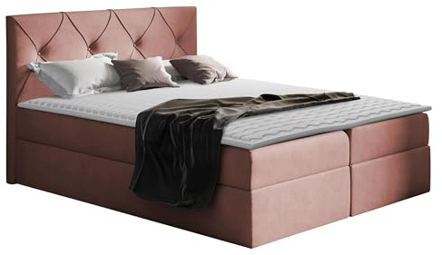 Mirjan24 Boxspringbett Nakir mit 2 Bettkästen, Matratze, Topper, Stilvoll Bett mit Kopfteil, Doppelbett, Schlafzimmer (Mono 235, 160 x 200 cm)