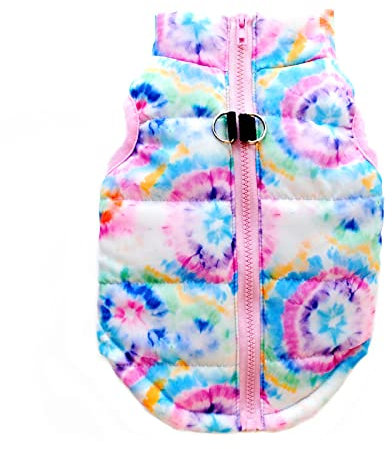 Dreamls Hundemantel, Winter-Hundeweste, Jacke, winddicht, warmer Baumwollmantel mit Reißverschluss, Leine, Ring, Welpenkleidung für kleine Hunde (XS-Bunt)