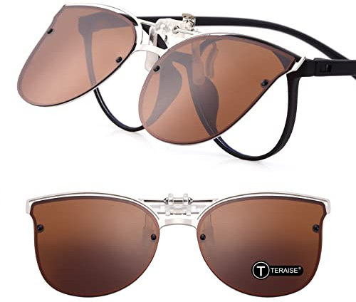 TERAISE Women's Clip-On Sonnenbrille Für Verschreibungspflichtige Brillen- Polarisierte Flip Up Vintage Cat Eye Sonnenbrille Für Damen Fahren