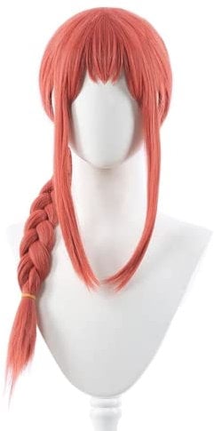 Anime Cosplay Chainsaw Man Makima Wig, Women Pink Long Straight Braids with Free Wig Cap, for Halloween, Party, Carnival, Nightlife