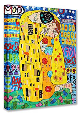 Tucocoo Bunte Leinwand-Wandkunst, Graffiti-Straße, Pop-Art-Gemälde, der Kuss von Gustav Klimt, berühmte moderne Kunstwerke, Heimdekoration für Wohnzimmer, Schlafzimmer, gerahmt, 30x40 cm, 1 Stück
