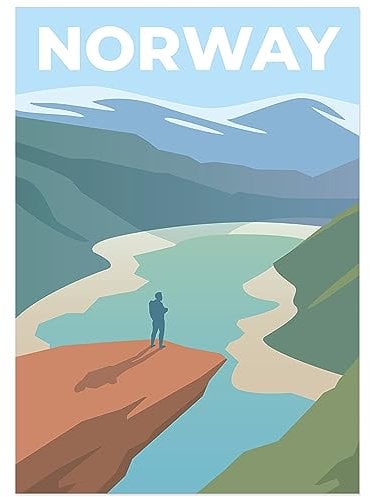 JUNOMI® Norwegen Poster DIN A2 | Wohnzimmer Deko, Modernes Wandbild, Norwegen Bild, Reiseposter, Norwegen Wandbild | Ohne Rahmen