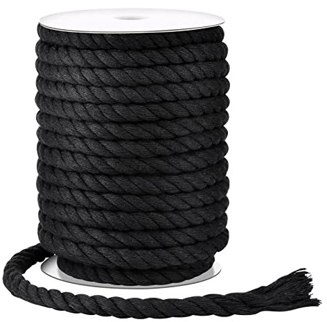 Hdviai Corda in macramè naturale non sbiancata, corda in cotone intrecciato a 4 fili per appendere alla parete, fai da te, ganci per piante, progetti decorativi per annodare (nero, 8 mm x 20 metri)