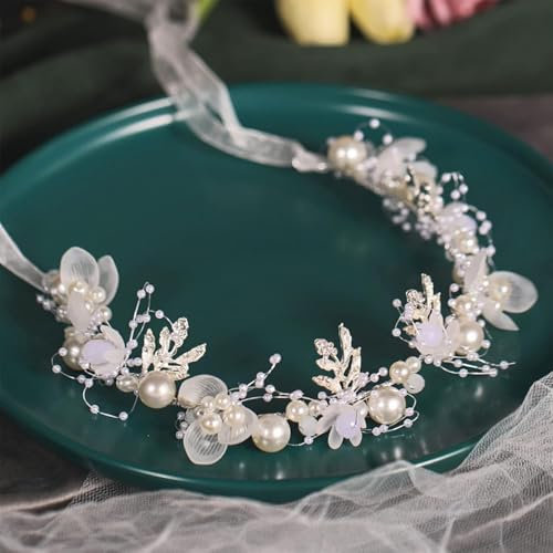 Brateuanoii Perlen Strass Silber Blumen Haarband, Hochzeit Braut Stirnband, Braut Kopfschmuck Vintage, Kommunion Blumenkranz Haare Stirnband, Kopfschmuck Haarschmuck Für Frauen Und Mädchen