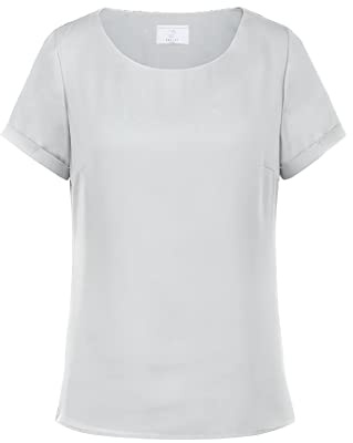 GREIFF Corporate Wear Shirts Damen Chiffon Bluse Kurzarm Regular Fit Silbergrau Modell 6577 1446 Größe 46