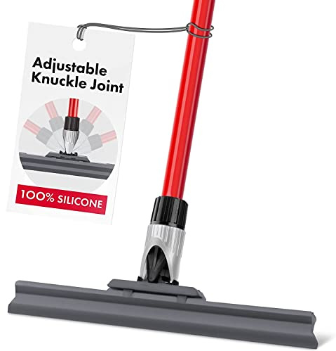 Silicone Floor Squeegee with 55-Inch Long Handle, 12-Inch Single Cast Silicone Blade, 360° Swivel Joint - Multifunction Floor Squeegee for Garage, Concrete Floor, Shower Floor, Glass Windows