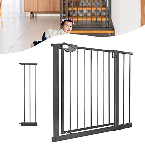 YARDIN Treppenschutzgitter Türschutzgitter Doppelschloss Schutzgitter, Klemmgitter für Kinder und Haustiere, Ohne Bohren, 90° Stop, Einhändiges Öffnen, Schließt Automatisch - Schwarz, 85-95 cm