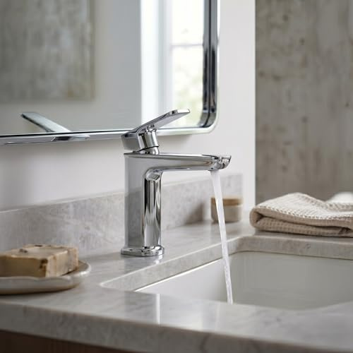 Go Bathrooms Chrome Basin Mixer Tap Lever Handle Bathroom Sink Tap Includes Click Clack Waste Basin Mono Vanity Unit Bathroom Tap Solid Brass Polished Chrome | Dara