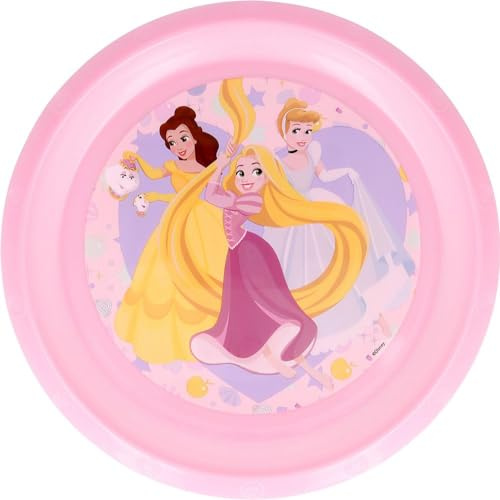 Tataway Flacher Teller von Disney für Mädchen aus Kunststoff, Prinzessinnen, widerstandsfähig gegen versehentliche Stöße und wiederverwendbar