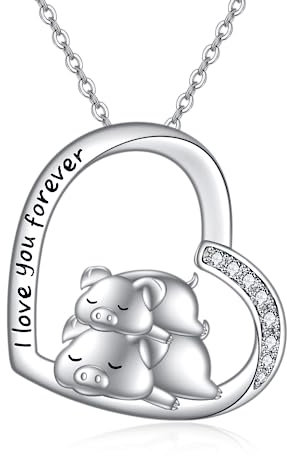 JERWLI Schwein Halskette 925 Sterling Silber Schwein Kette Schmuck Geschenk für Damen und Mädchen