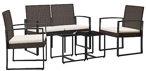 vidaXL Garten Essgruppe 5-TLG., Gartenmöbel Set mit Kissen, Gartengarnitur Tisch Stuhl Bank, Sitzgruppe Modulares Design, Braun PP-Rattan