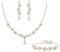 Clearine Rose Gold Bridal Pearl Jewellery Set for Women Ivory Simulated Marquise Cubic Zirconia Cluster Pendant Necklace Dangle Earrings Braclet