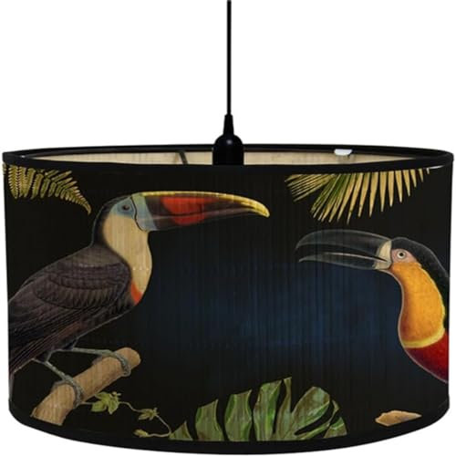 Abat Jour en Bambou Style Vintage Artisanat,Diamètre 30cm Abat-Jour Lampe Tambour Abat Jour Pour Lampe de Table Lampe de Chevet Lampadaire Abats-Jour Lampe Sur Pied (Oiseau Noir)