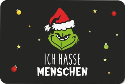 Tassenbrennerei Fußmatte - Grinch - Ich Hasse Menschen - Türmatte lustig für Weihnachten - rutschfest - Deutsche Qualität
