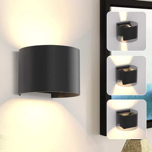 Kowanie Wandleuchte Aussen LED Wandlampe innen: Außenwandleuchten Schwarz Up Down Außenlampe Wand 5W IP65 Wasserdicht Wandbeleuchtung einstellbar 3000K Warmweiß Außenleuchte für Wohnzimmer Treppenhaus