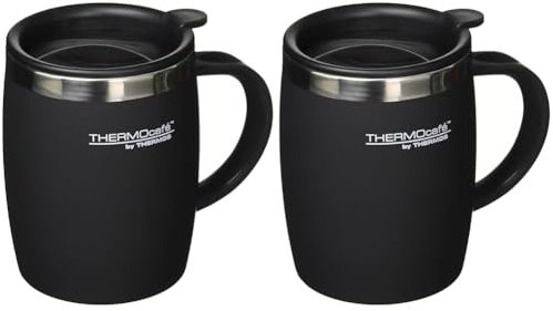 ThermoCafé by Thermos 105102 Desk Mug, Stainless Steel/Plastic, Soft Touch Black, 14 x 9 x 12 cm, 1 Count (Pack of 2)