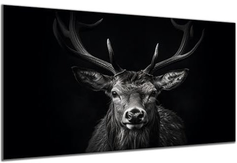 DARO Design - Wand-Bild auf 6mm HDF 50x70 cm Hirsch-Kopf Schwarz Weiß - Wand-Deko Bilder Geschenk