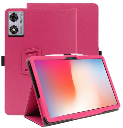 INSOLKIDON Compatible with OUKITEL OT8 11-Inch Tablet case, Full Coverage Ultra Slim PU leather Cover Case with folding Stand Cover Rugged with Auto Sleep/Wake (Rose red)