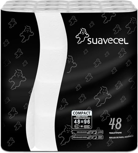 Papier Toilette Compact 2 Épaisseur 48 Rouleaux | Doux eu Résistant, Sans Parfum (4 Packs de 12)