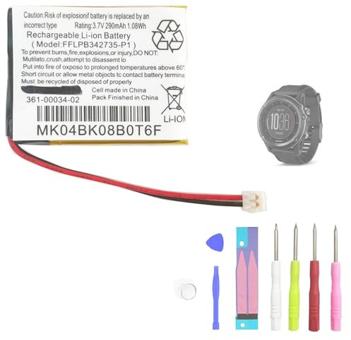 Aousavo 361-00034-02 ersatz akku Kompatibel mit Garmin Fenix 3 HR GPS Sports Watch 361-00034-02